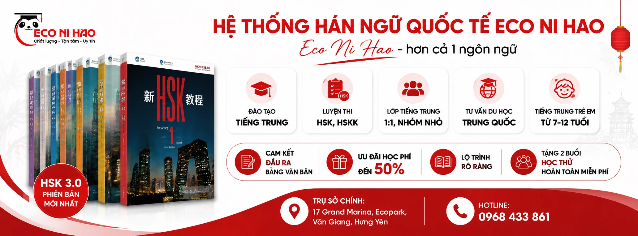 Thông tin các chương trình tiếng Trung của Eco Nihao từ banner trung tâm cung cấp
